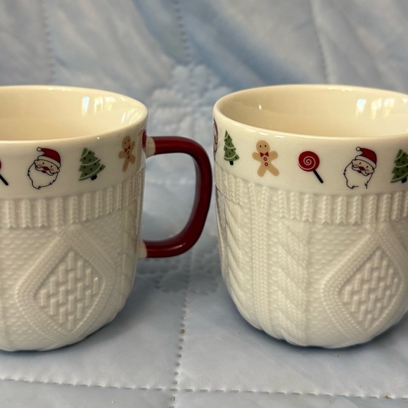 4/Festive Christmas Sweater Red Embossed Ceramic Mugs Red Handle - Picture 2 of 7